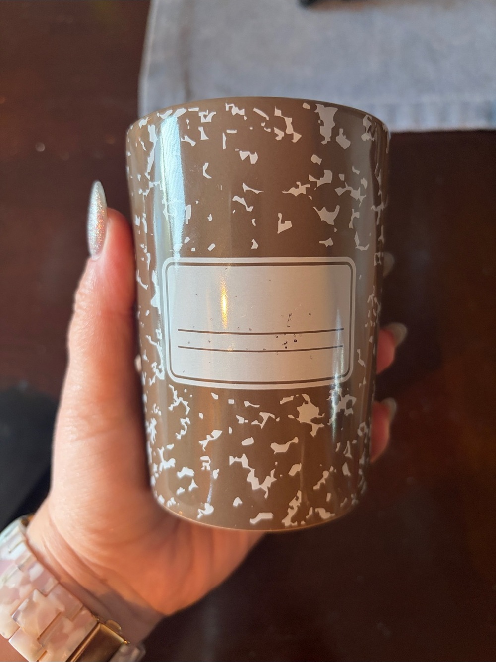 Speckled Brown Ceramic Composition Pencil Cup with Label - Fish’s Eddy